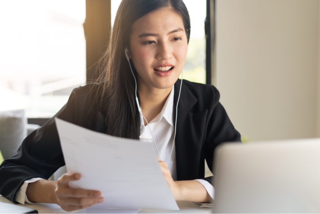 Business woman on online interview