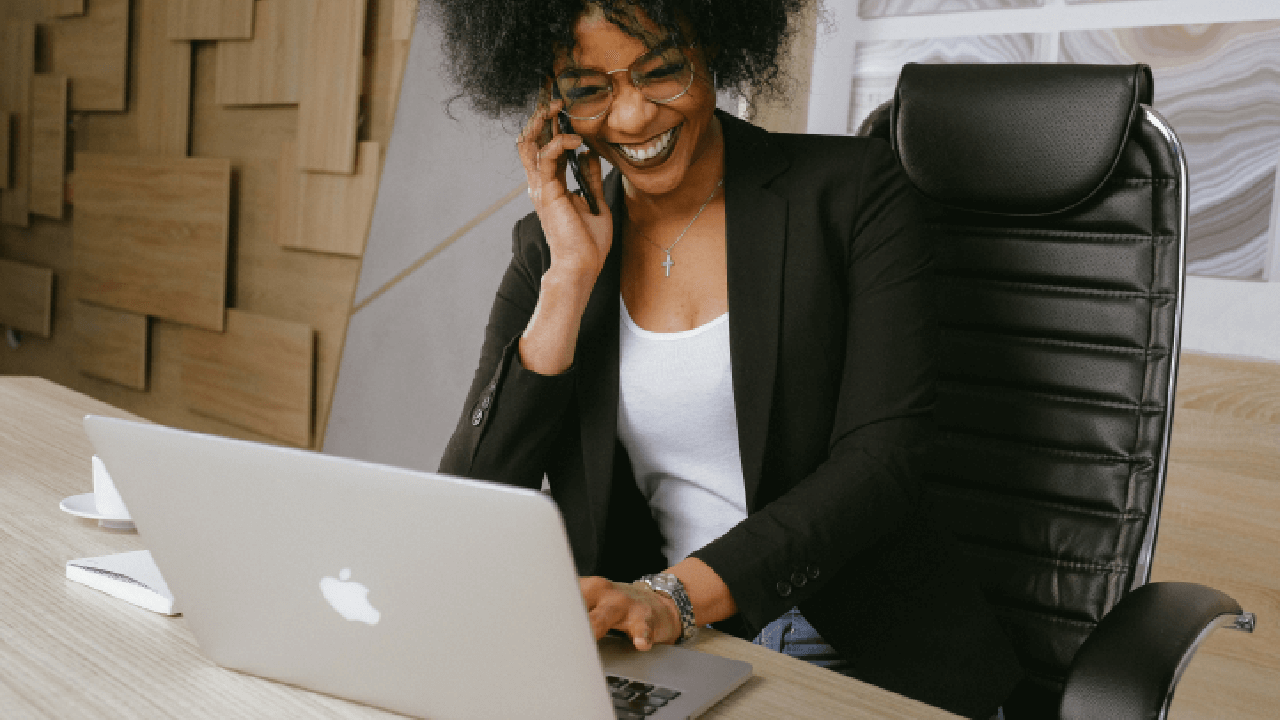 A businesswoman taking on the phone