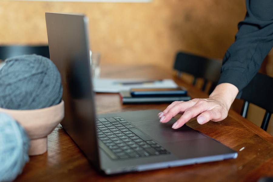 person using laptop